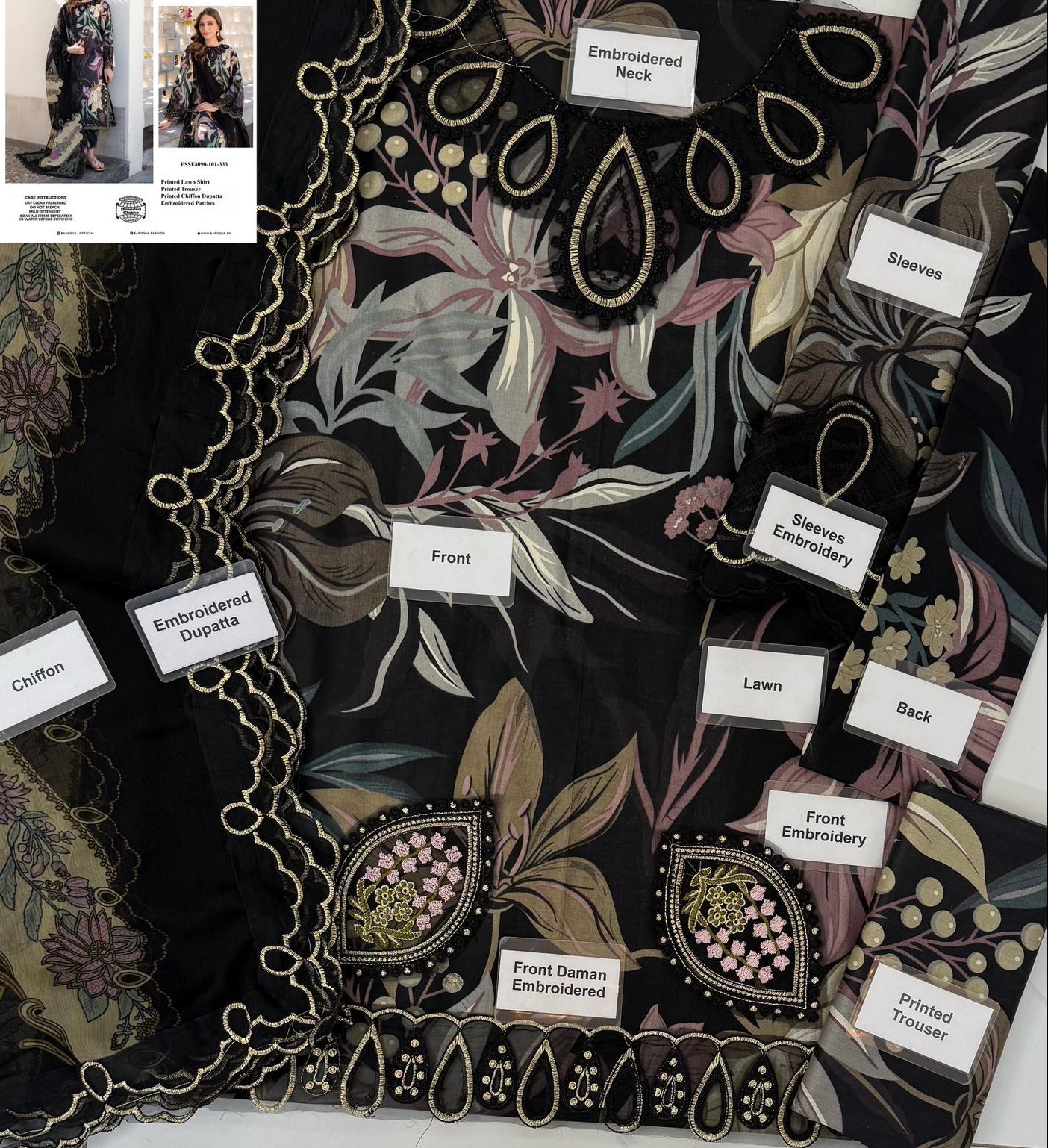 3 Pcs Lawn Suit Chifon Dupatta