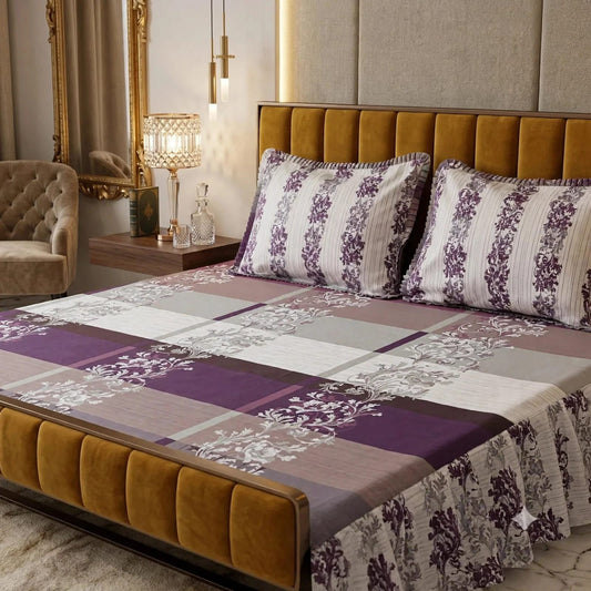 🌸 3 Pcs Cotton Frill Bedsheet Set – Elegant, Soft & Stylish 07