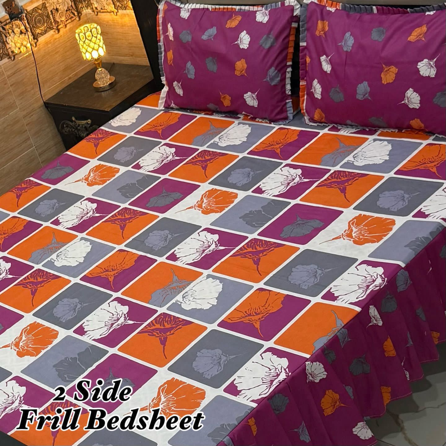 🌸 3 Pcs Cotton Frill Bedsheet Set – Elegant, Soft & Stylish 053