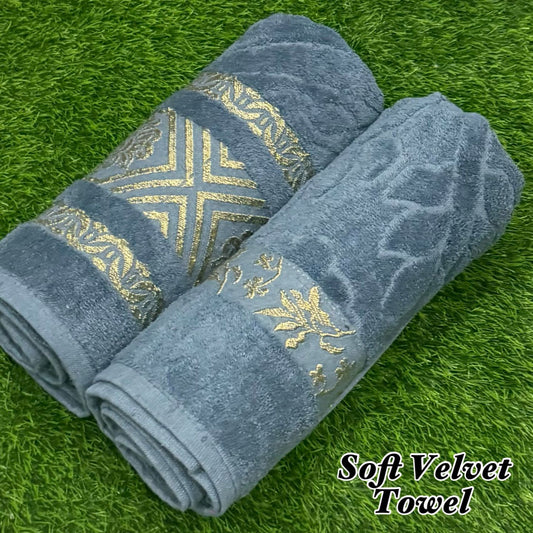 2Pcs Soft Velvet Bathroom Towel Pair – Ultra Absorbent & Premium Quality