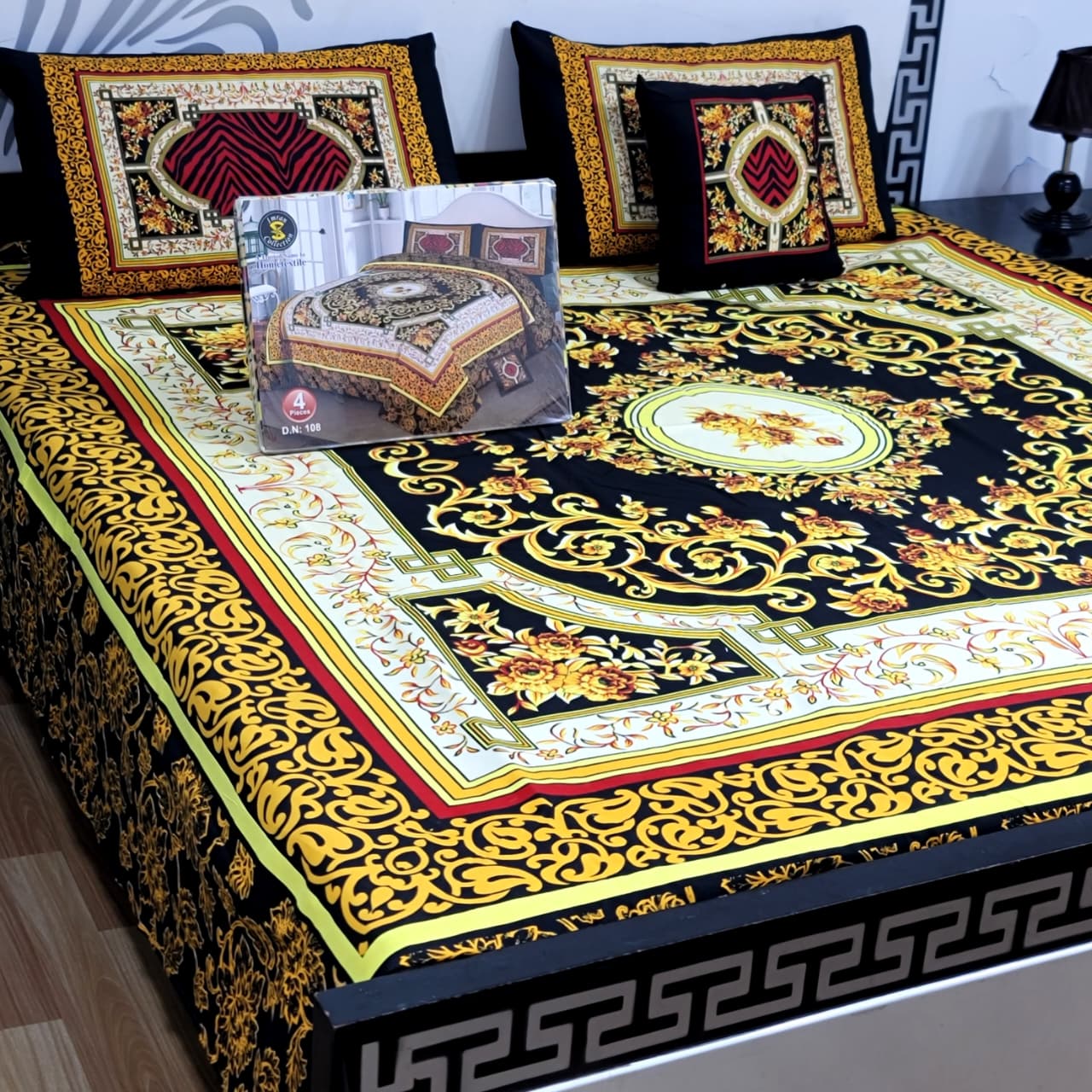 Designer Bed Sheet Set - 4pcs Panel Design 026