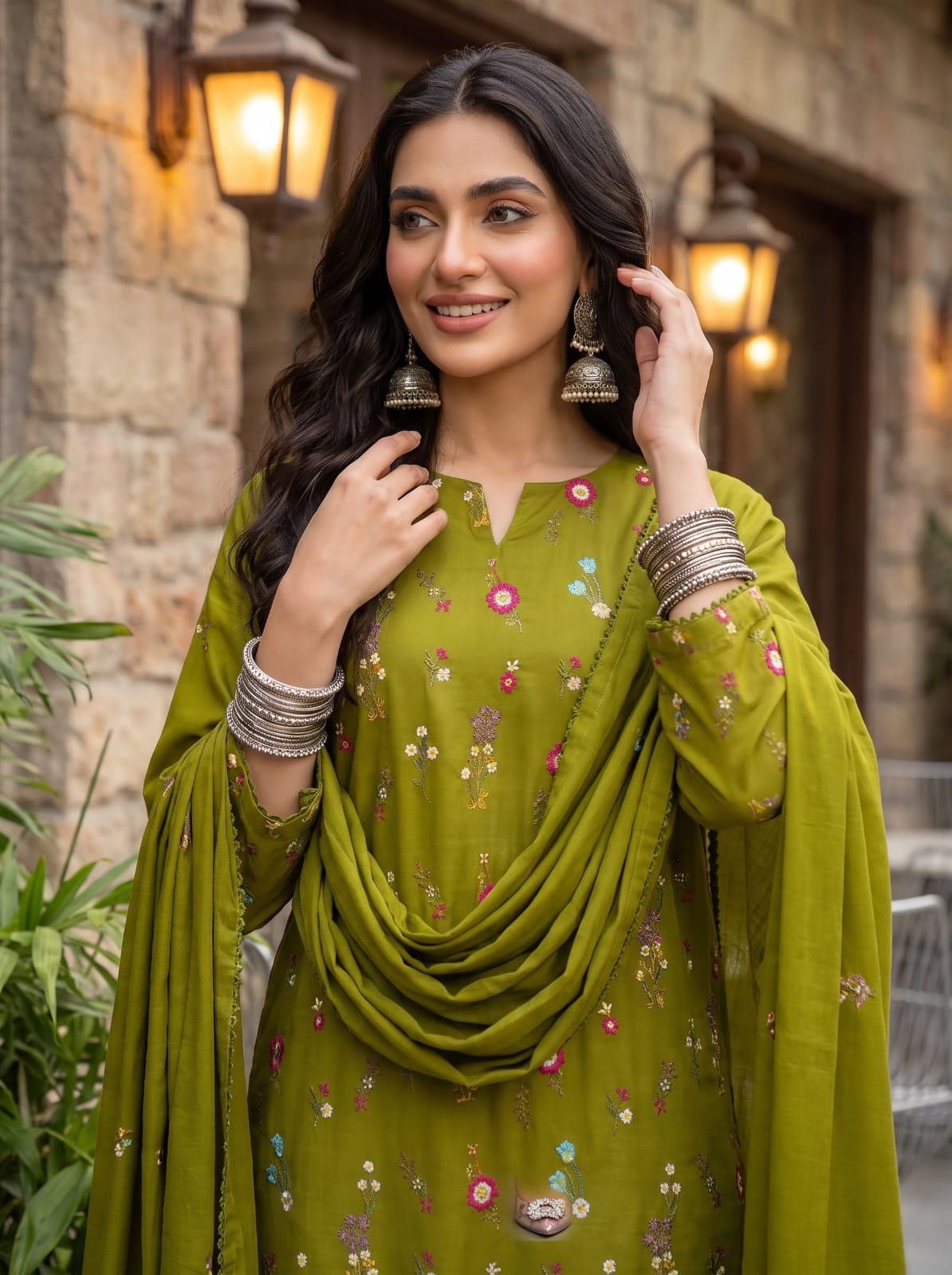 Premium Dhanak Embroidered 3 Pcs Ladies Suit – Ready to Wear Dupatta