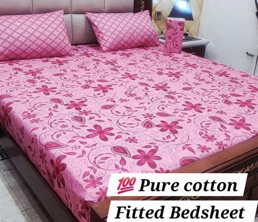 Elegant Pure Cotton Fitted Sheets 3 Pcs Set 065