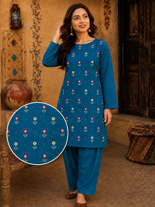 Soft & Warm Khaddar 2 Pcs Ladies Suit – Embroidered Shirt & Plain Trouser S05