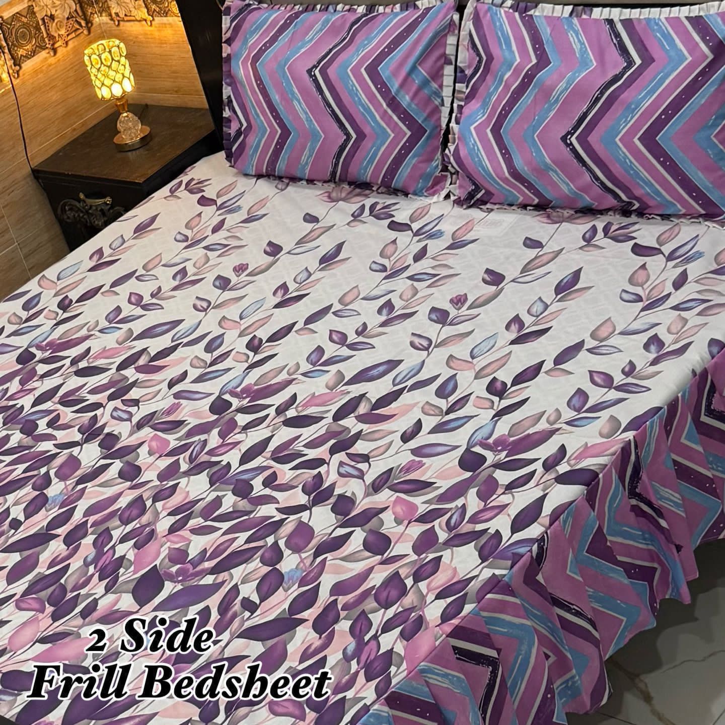 🌸 3 Pcs Cotton Frill Bedsheet Set – Elegant, Soft & Stylish 045