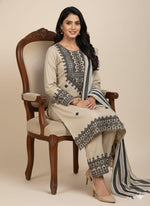 3 Pcs Khaddi Khadar Suit with Jacquard Velvet Shawl