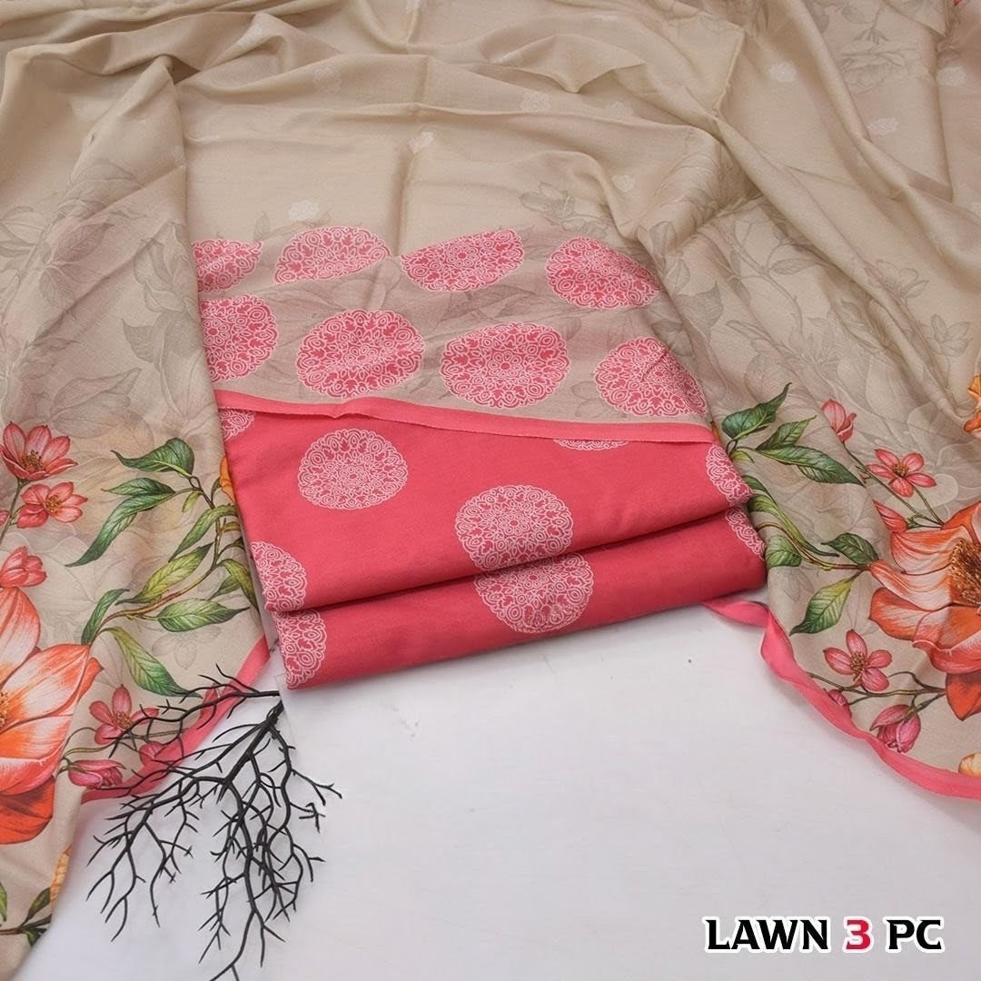 🌸 3 Pcs Unstitched Premium Lawn Suit