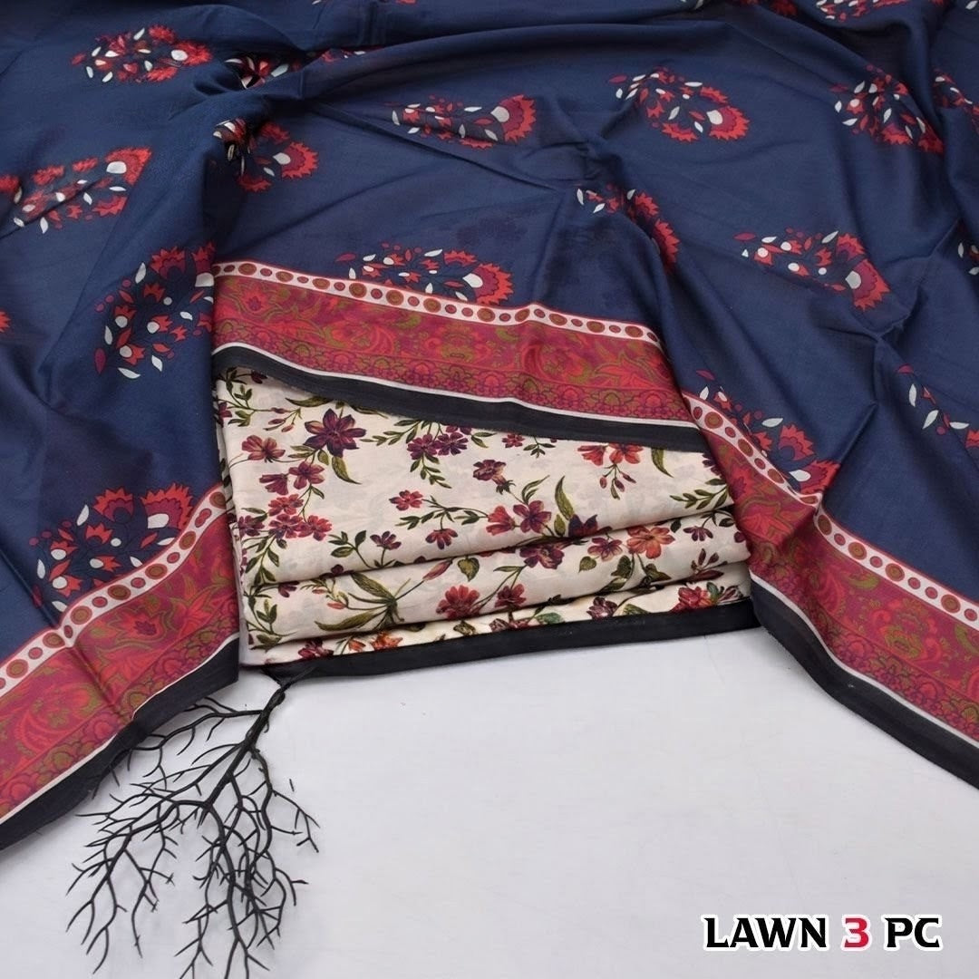 🌸 3 Pcs Unstitched Premium Lawn Suit