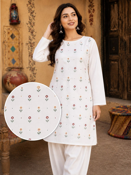 Soft & Warm Khaddar 2 Pcs Ladies Suit – Embroidered Shirt & Plain Trouser