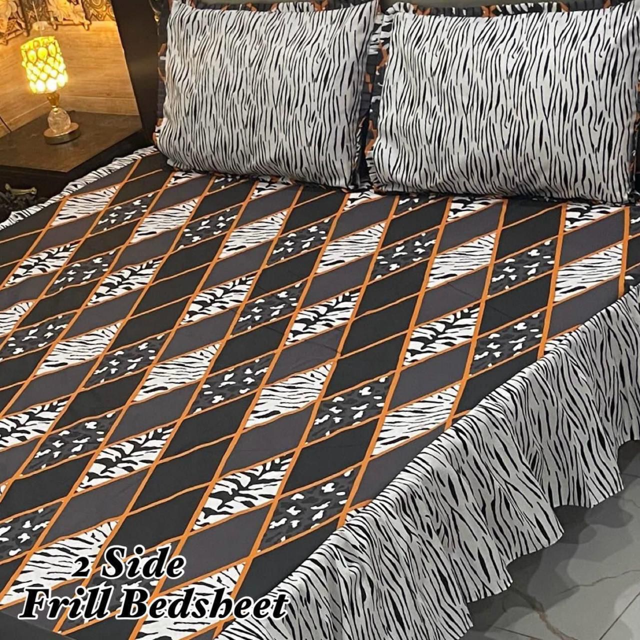 🌸 3 Pcs Cotton Frill Bedsheet Set – Elegant, Soft & Stylish 055