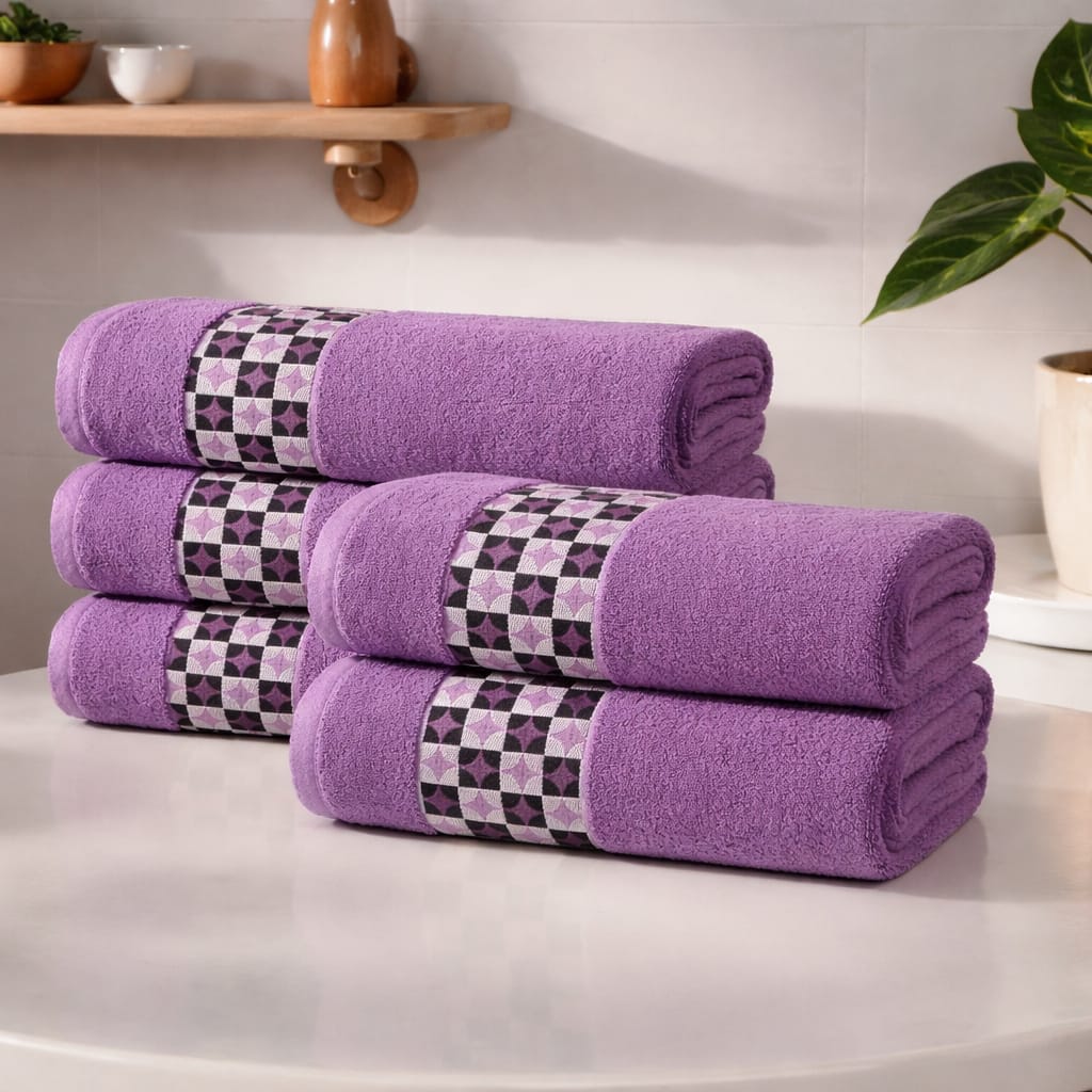 Soft Cotton  Bathroom Towel  – Ultra Absorbent With Border Design