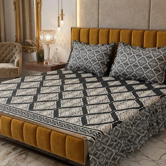 🌸 3 Pcs Cotton Frill Bedsheet Set – Elegant, Soft & Stylish 08