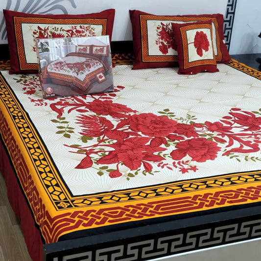 Designer Bed Sheet Set - 4pcs Panel Design 024