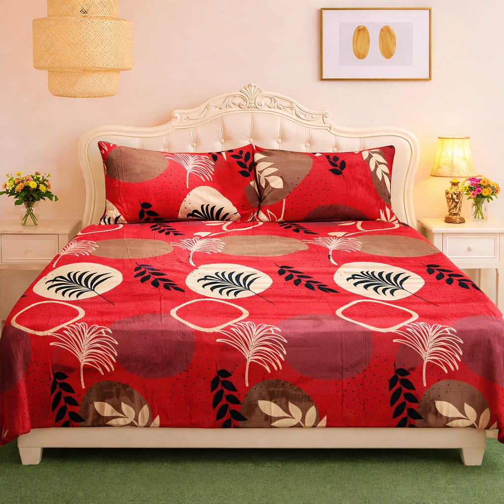 🛏️ 3 Pcs Fleece Bedsheet Set – Ultra Soft &amp; Warm 010