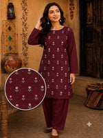Soft & Warm Khaddar 2 Pcs Ladies Suit – Embroidered Shirt & Plain Trouser S08
