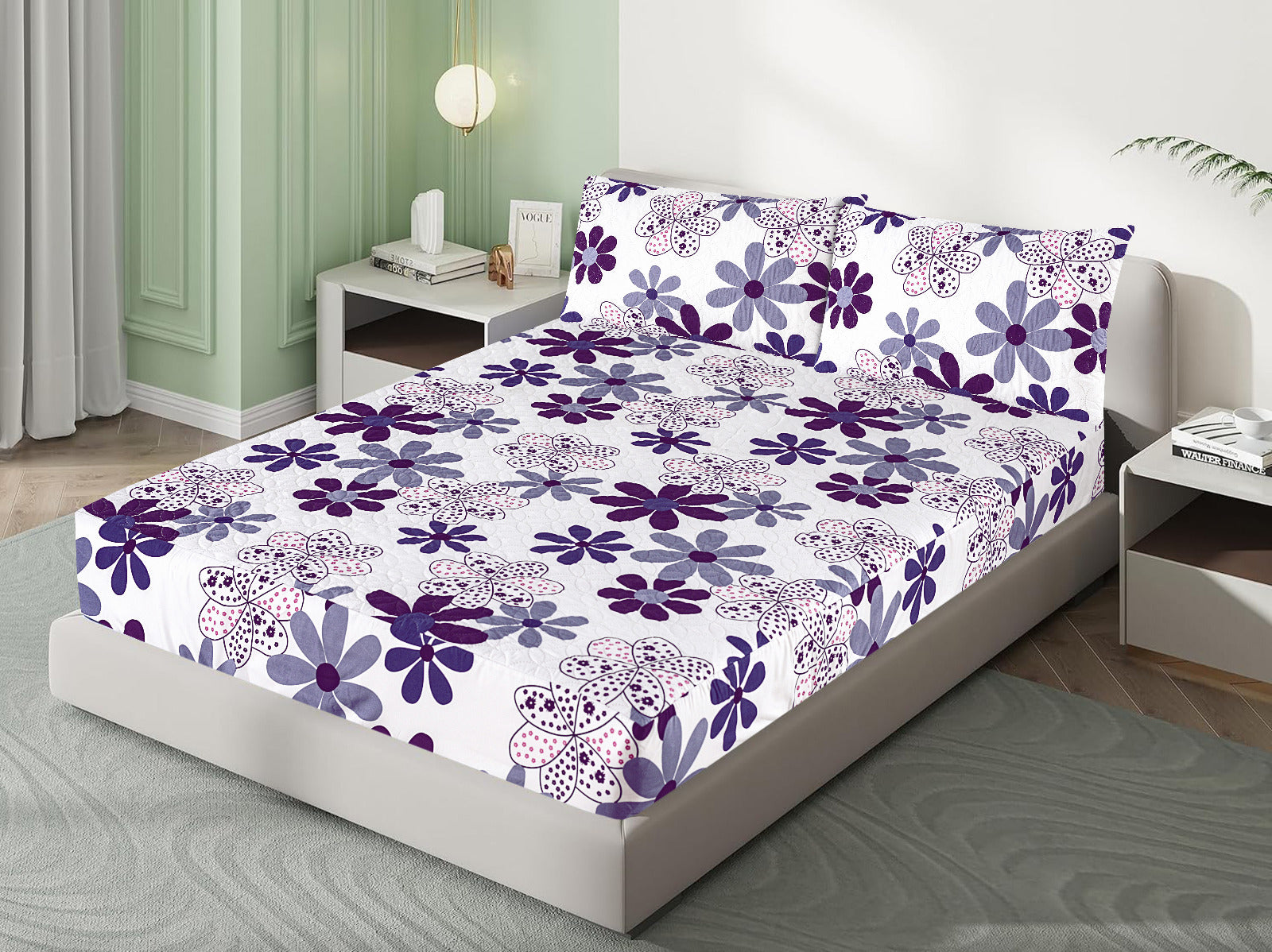 3 Pcs Printed Waterproof Mattress Protector - Quilted -  King 02
