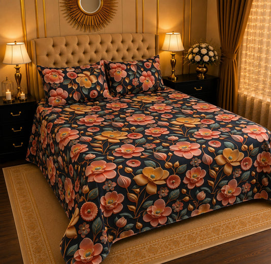 Premium 3 Pcs 7D Printed Bedsheet Set | Soft, Stylish & Durable Bedding