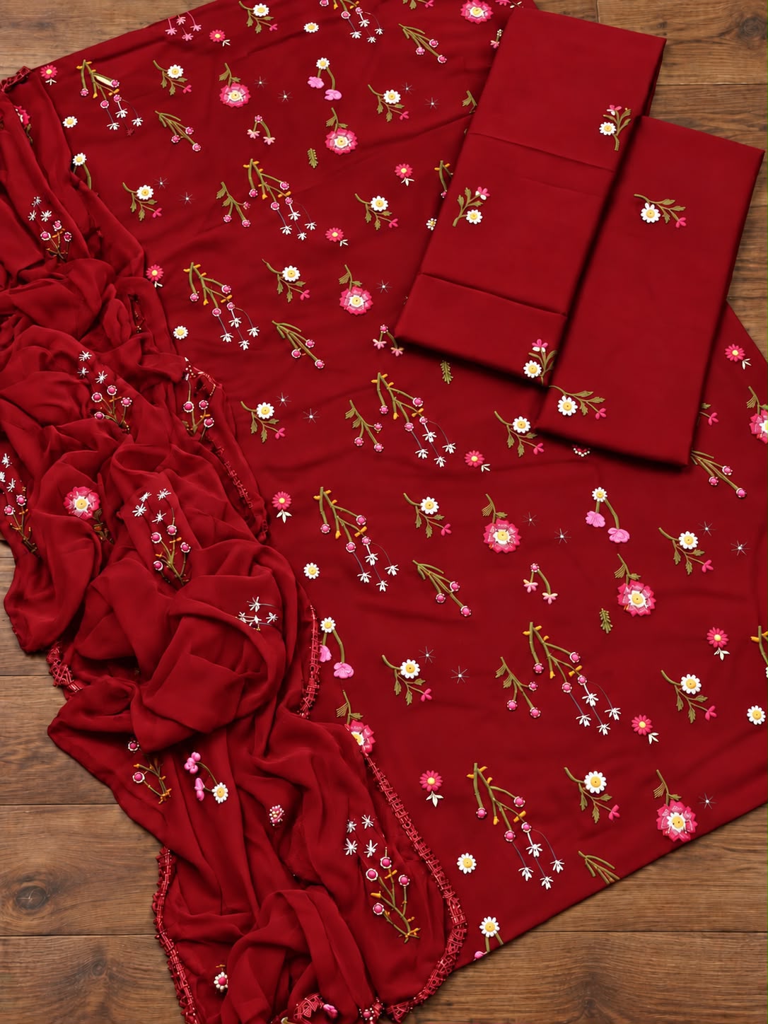 Premium Dhanak Embroidered 3 Pcs Ladies Suit – Ready to Wear Dupatta