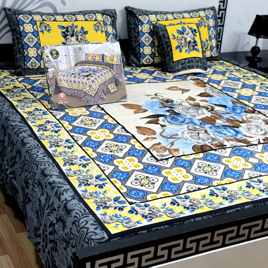 Designer Bed Sheet Set - 4pcs Panel Design 019