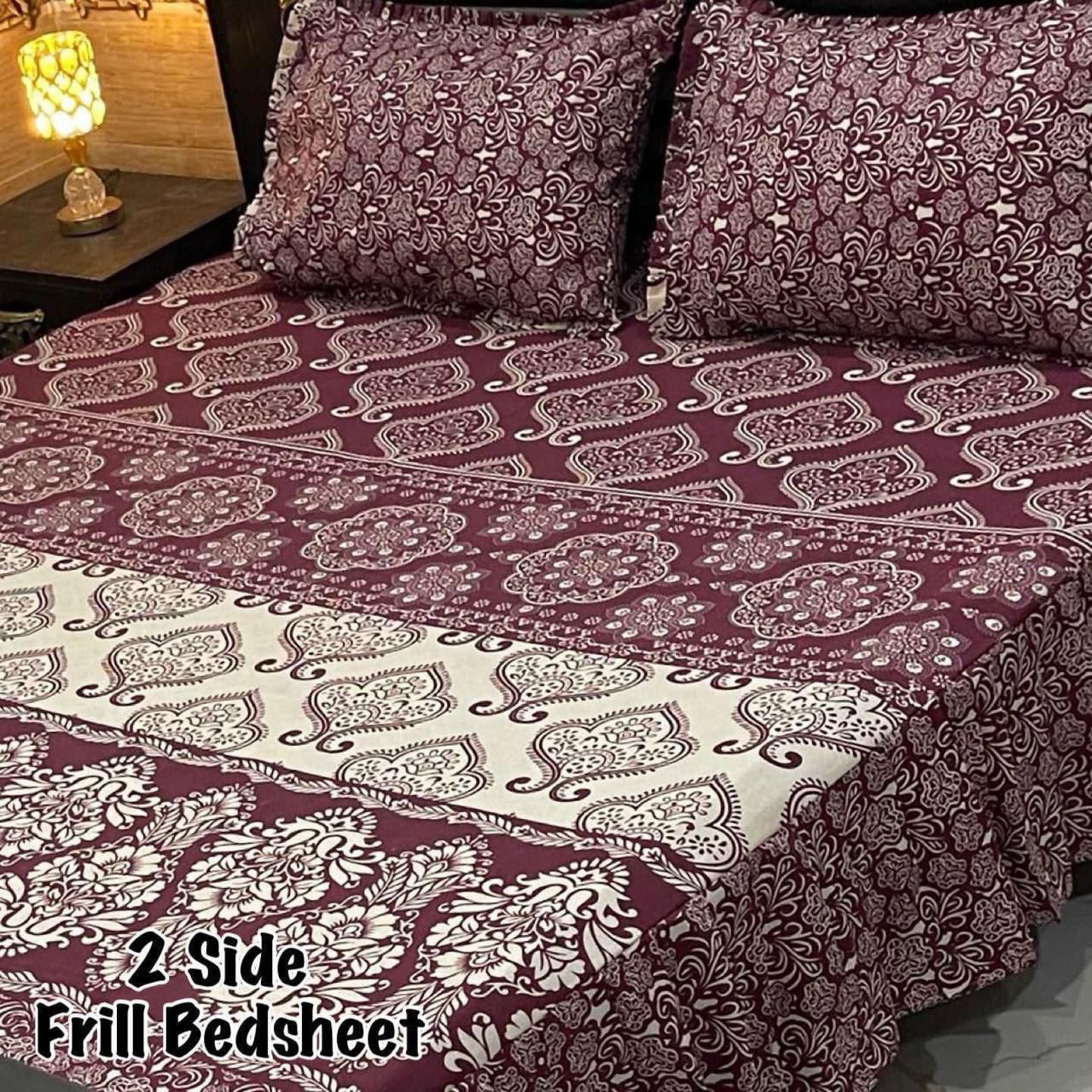 🌸 3 Pcs Cotton Frill Bedsheet Set – Elegant, Soft & Stylish 063