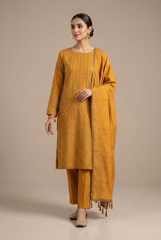 Royal Embroidered Dhanak 3-Piece Suit