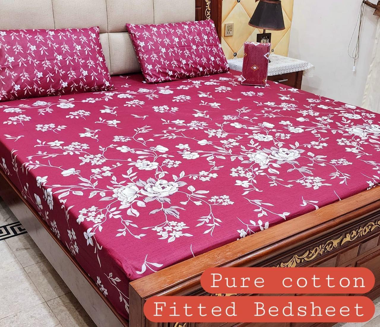 3 Pcs Pure Cotton Fitted Bedsheets 012