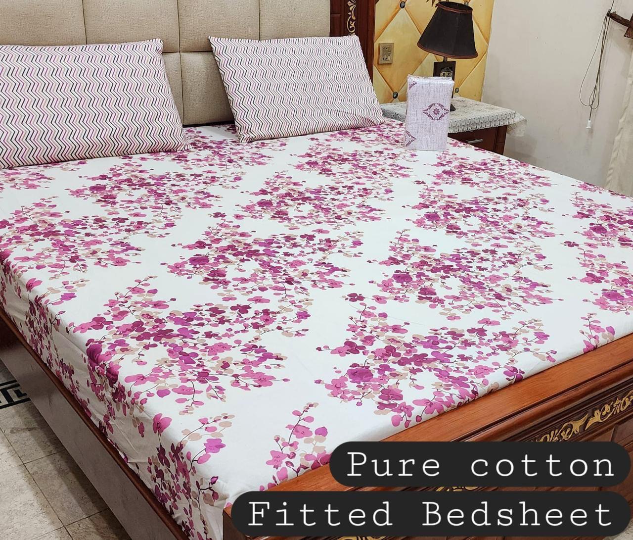3 Pcs Pure Cotton Fitted Bedsheets 014