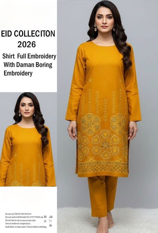 2 Pcs Premium Lawn Suit –  Heavy Embroidery with Daman Boring