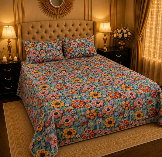 Premium 3 Pcs 7D Printed Bedsheet Set | Soft, Stylish & Durable Bedding