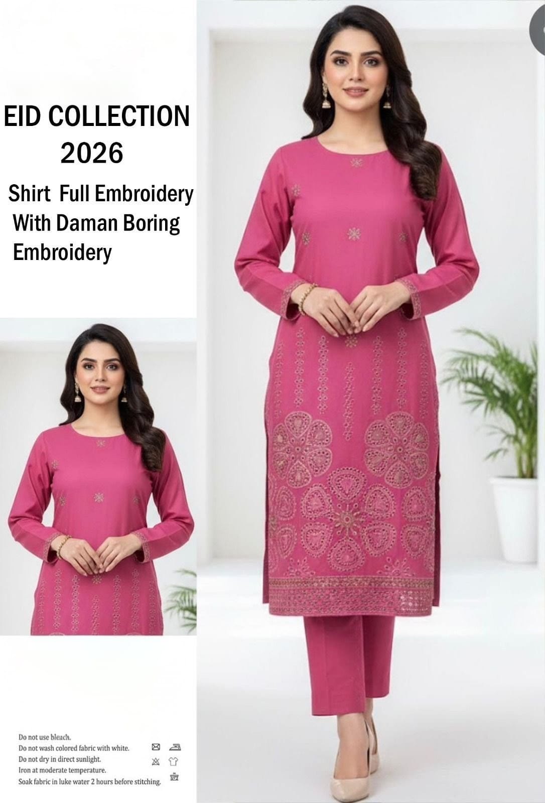 2 Pcs Premium Lawn Suit –  Heavy Embroidery with Daman Boring