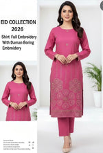 2 Pcs Premium Lawn Suit –  Heavy Embroidery with Daman Boring