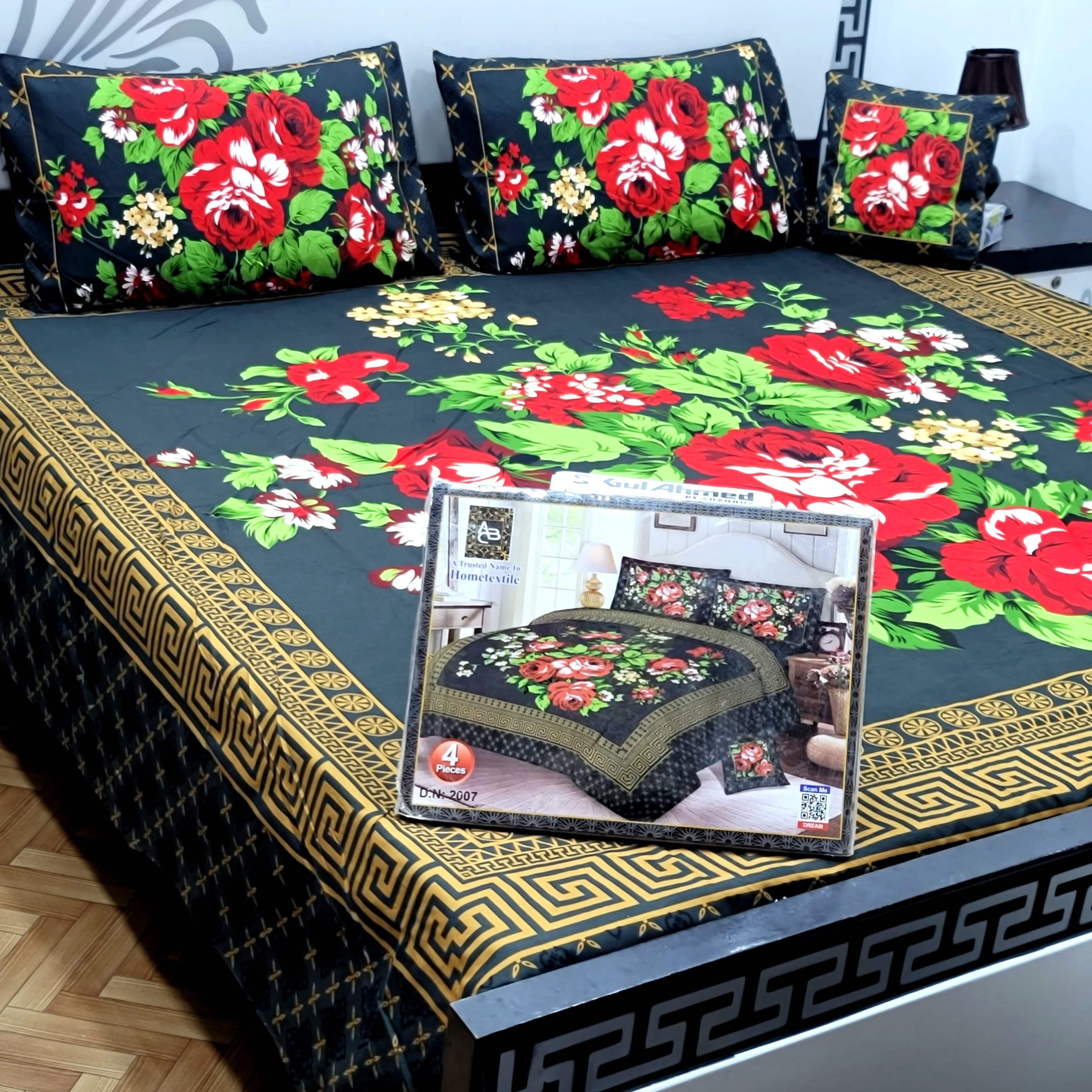 Designer Bed Sheet Set - 4pcs Panel Design 03
