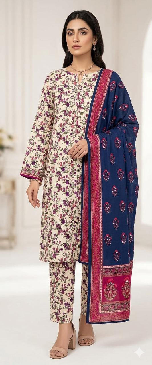 🌸 3 Pcs Unstitched Premium Lawn Suit
