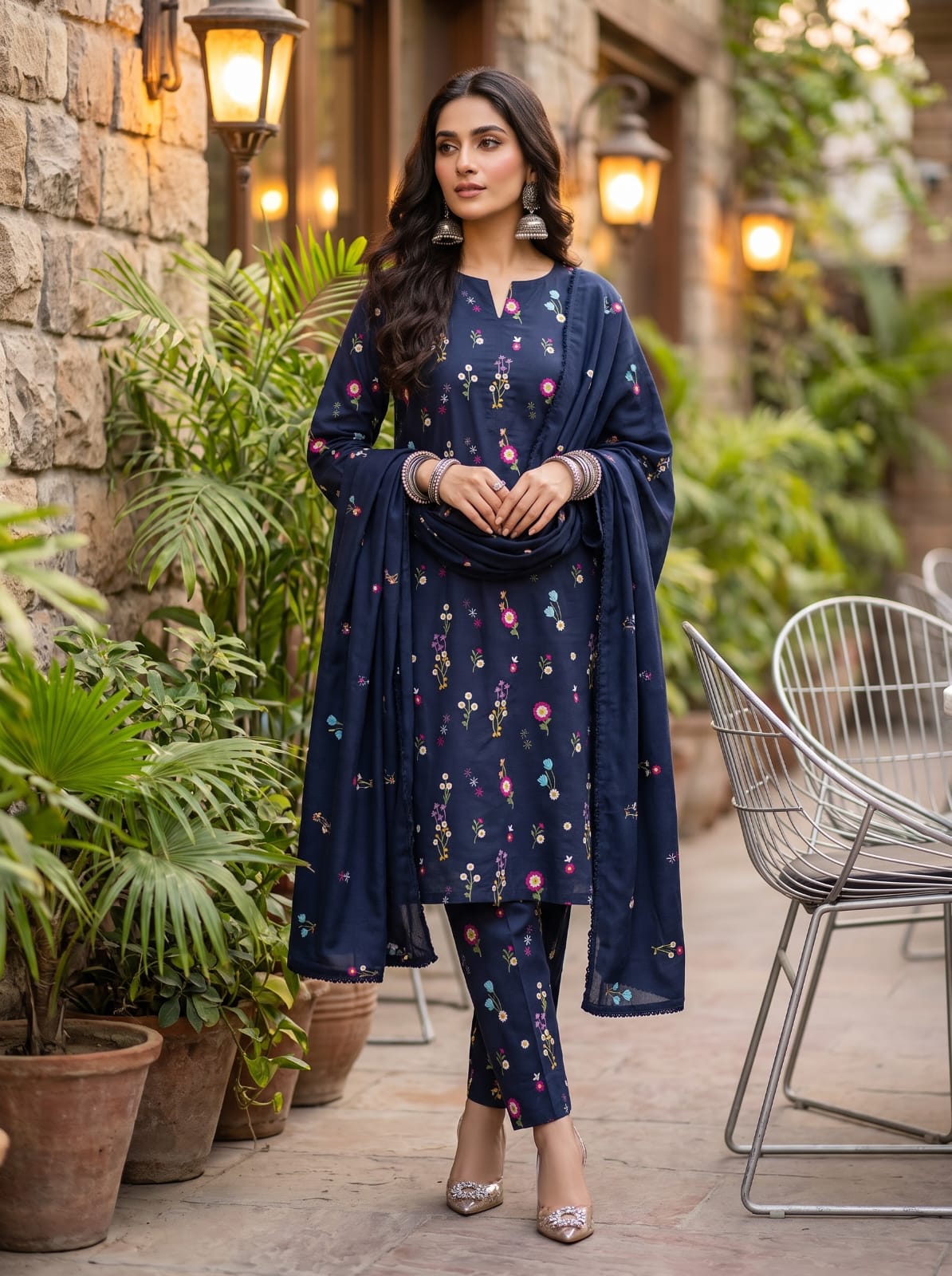 Premium Dhanak Embroidered 3 Pcs Ladies Suit – Ready to Wear Dupatta