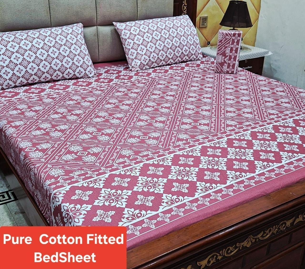 Elegant Pure Cotton Fitted Sheets 3 Pcs Set 045