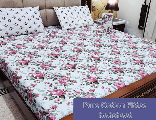 Elegant Pure Cotton Fitted Sheets 3 Pcs Set 053