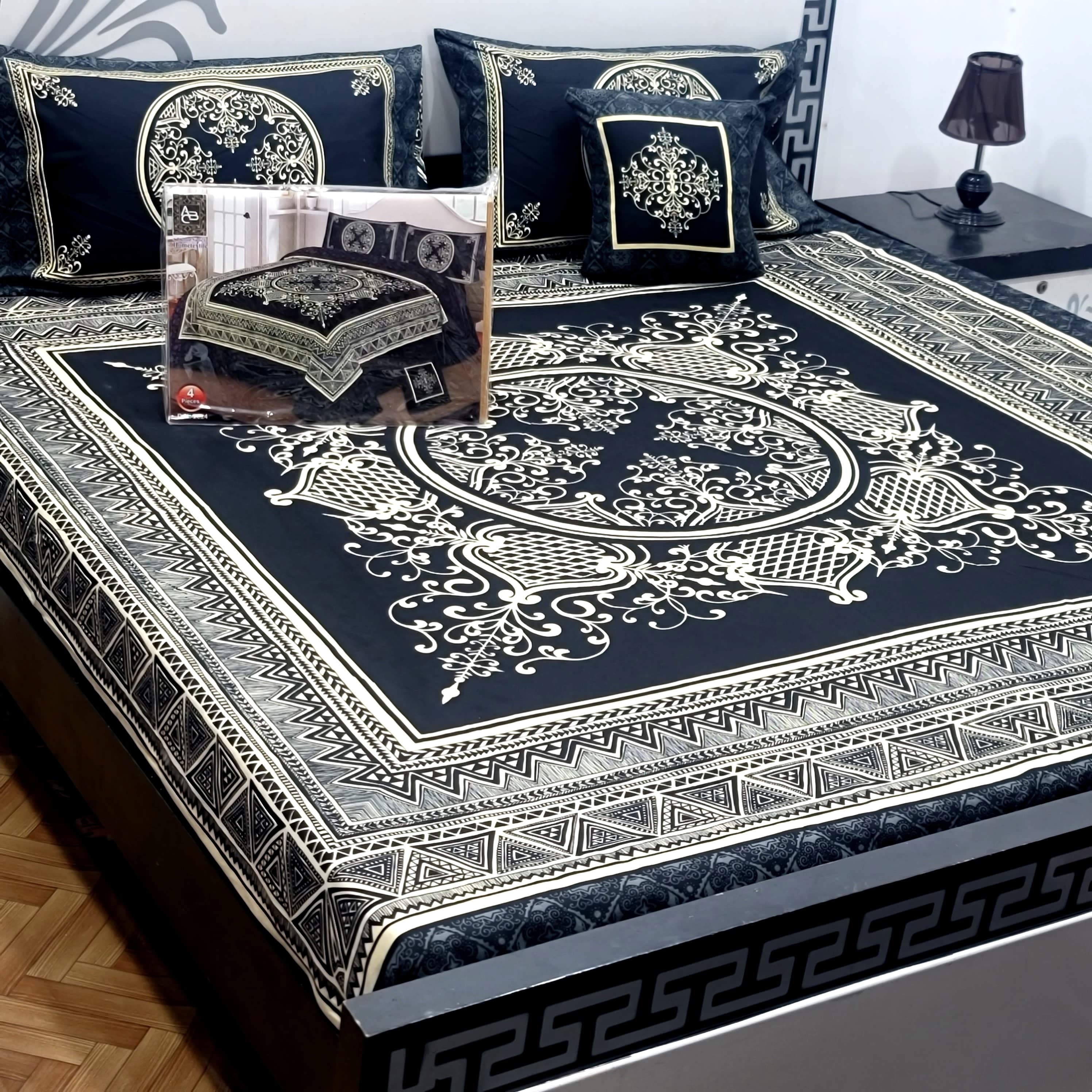 Designer Bed Sheet Set - 4pcs Panel Design 07