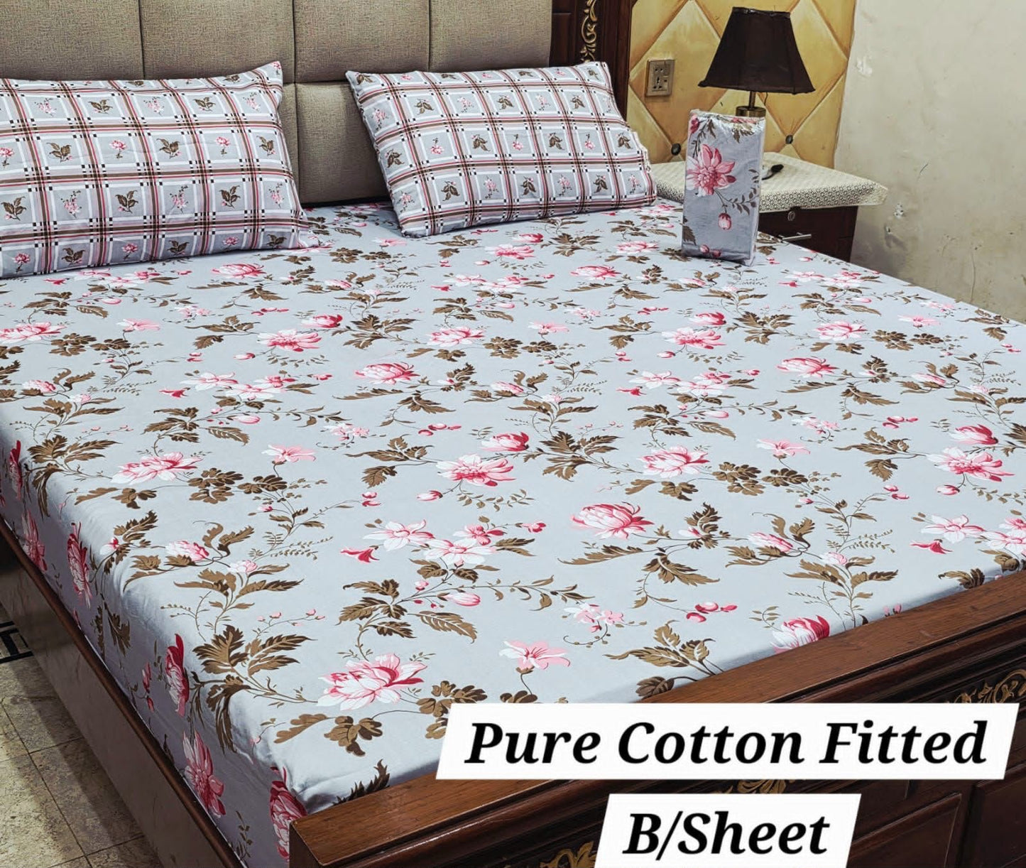3 Pcs Pure Cotton Fitted Bedsheets 034