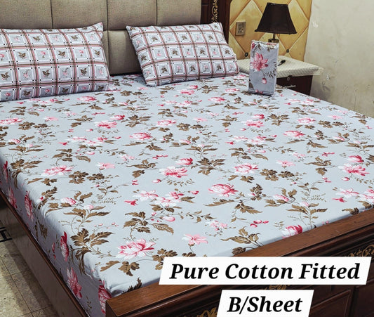 3 Pcs Pure Cotton Fitted Bedsheets 034