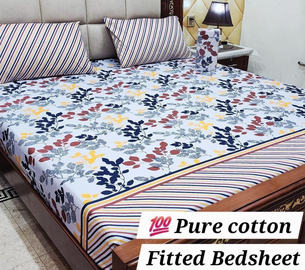 Elegant Pure Cotton Fitted Sheets 3 Pcs Set 059