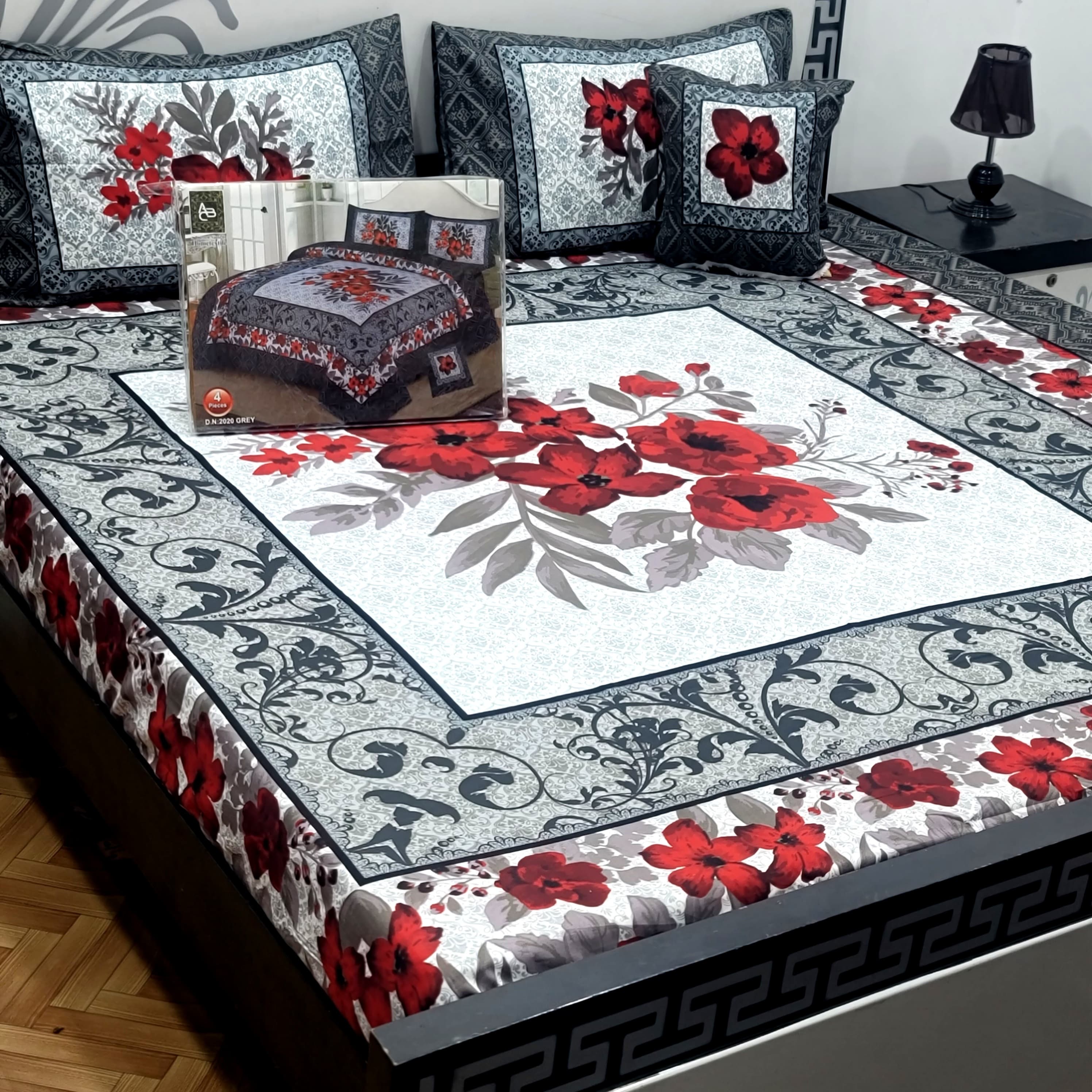 Designer Bed Sheet Set - 4pcs Panel Design 06