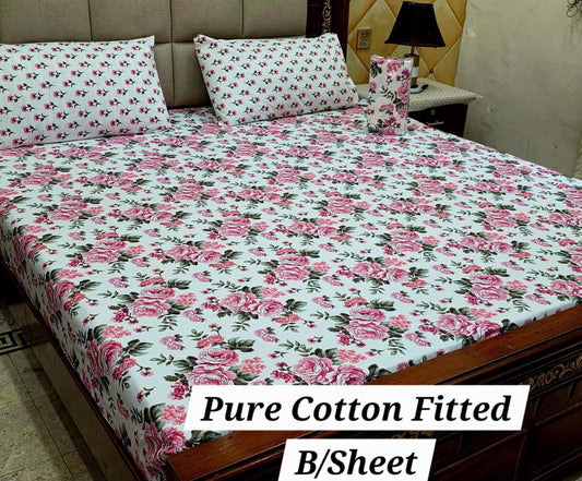 Elegant Pure Cotton Fitted Sheets 3 Pcs Set 032