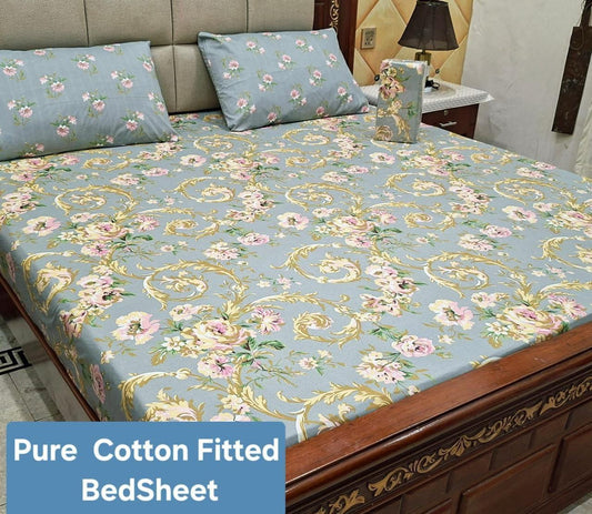 Elegant Pure Cotton Fitted Sheets 3 Pcs Set 062