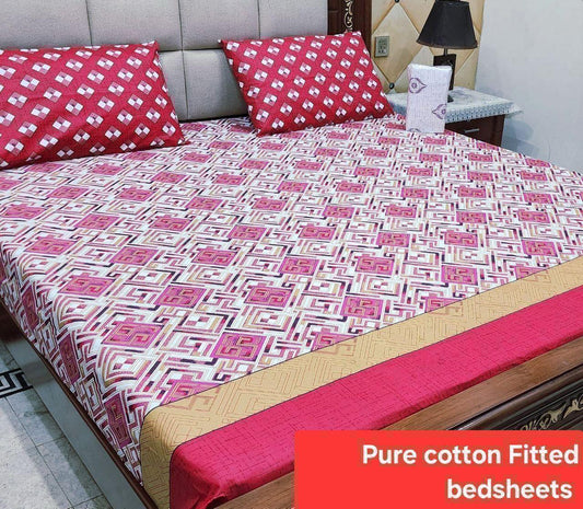 Elegant Pure Cotton Fitted Sheets 3 Pcs Set 046