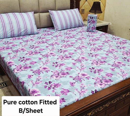 3 Pcs Pure Cotton Fitted Bedsheets 010