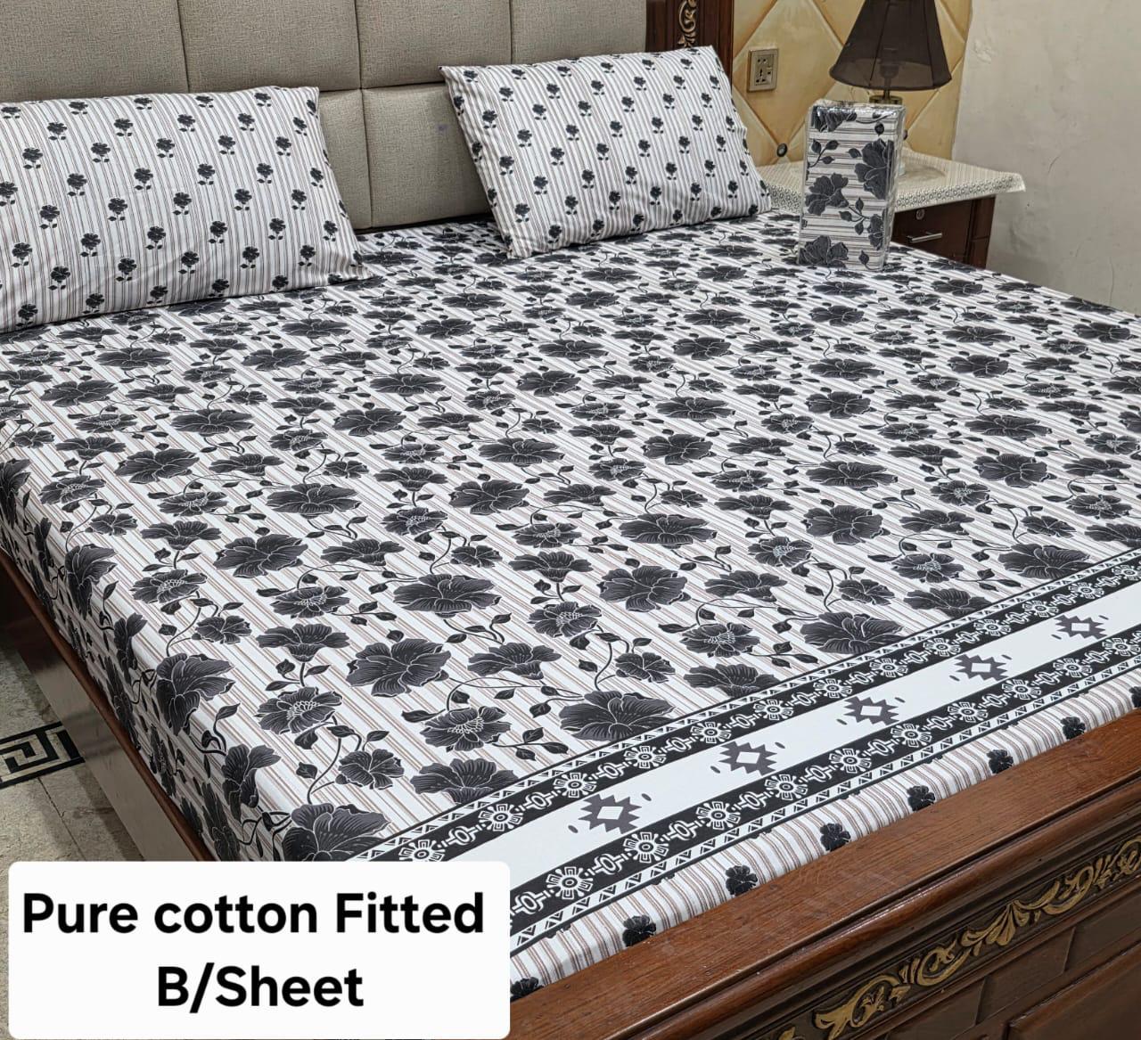 Elegant Pure Cotton Fitted Sheets 3 Pcs Set 047