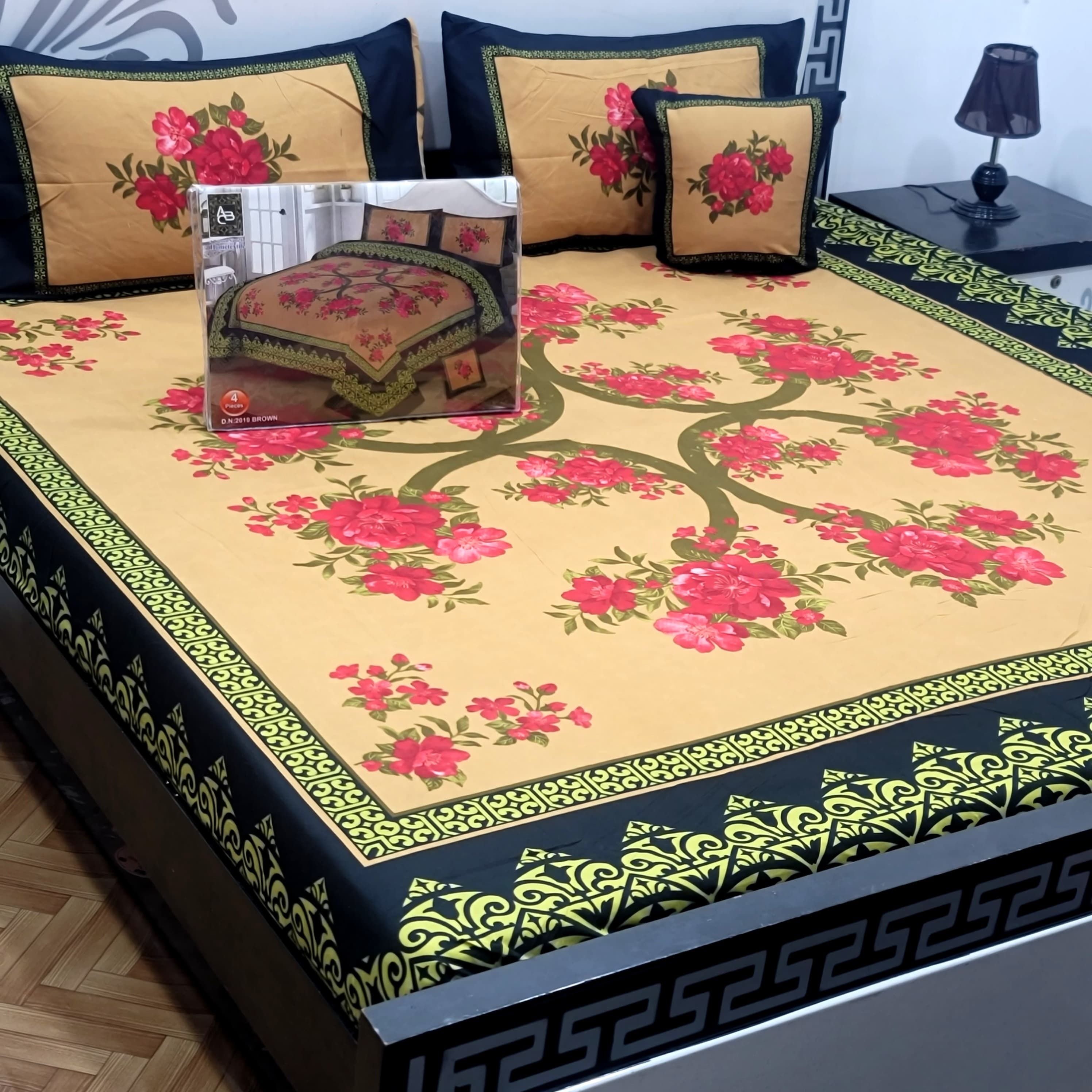Designer Bed Sheet Set - 4pcs Panel Design 04
