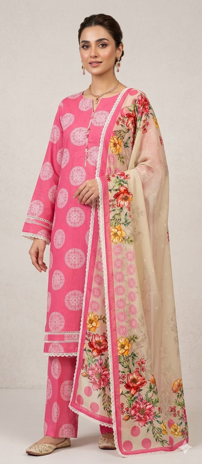 🌸 3 Pcs Unstitched Premium Lawn Suit