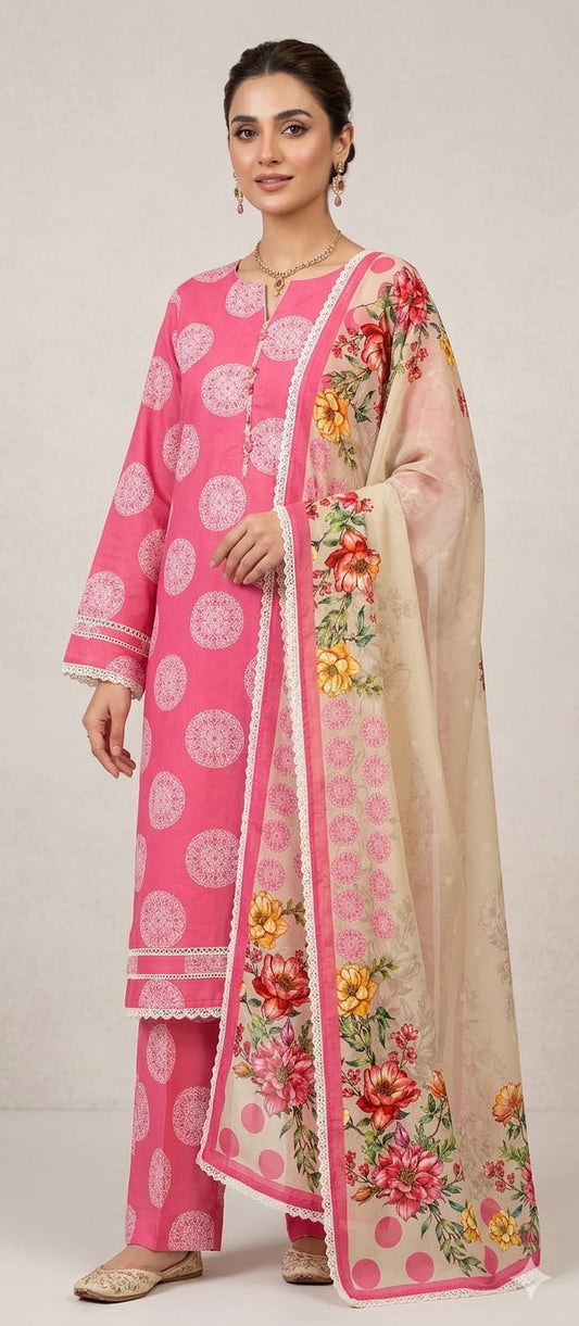 🌸 3 Pcs Unstitched Premium Lawn Suit