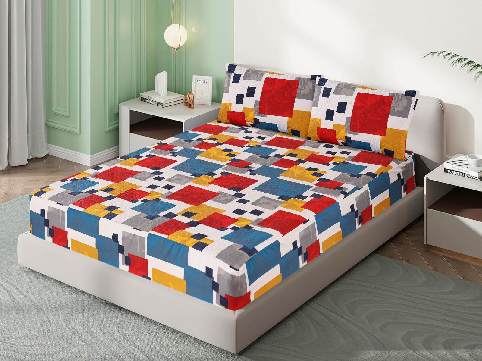 3 Pcs Printed Waterproof Mattress Protector - Quilted -  King 07
